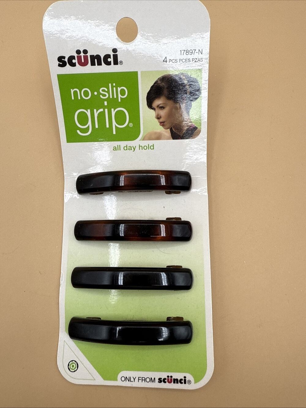 Scunci No-slip Grip Auto Clasp Barrettes, 4 Count Black Brown Discontinued